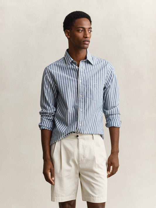 Gant Men Blue Striped Regular Fit Pure Cotton Shirt