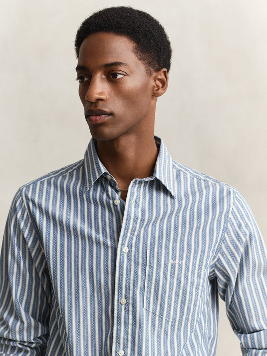 Gant Men Blue Striped Regular Fit Pure Cotton Shirt
