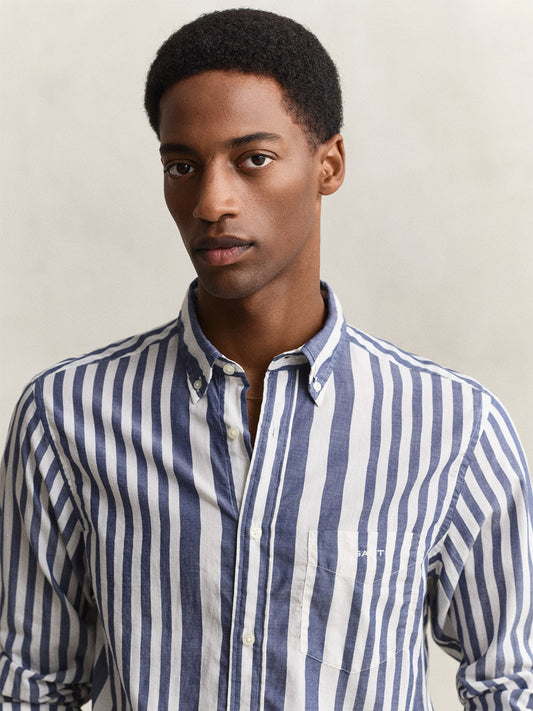 Gant Men Blue Striped Regular Fit Pure Cotton Shirt