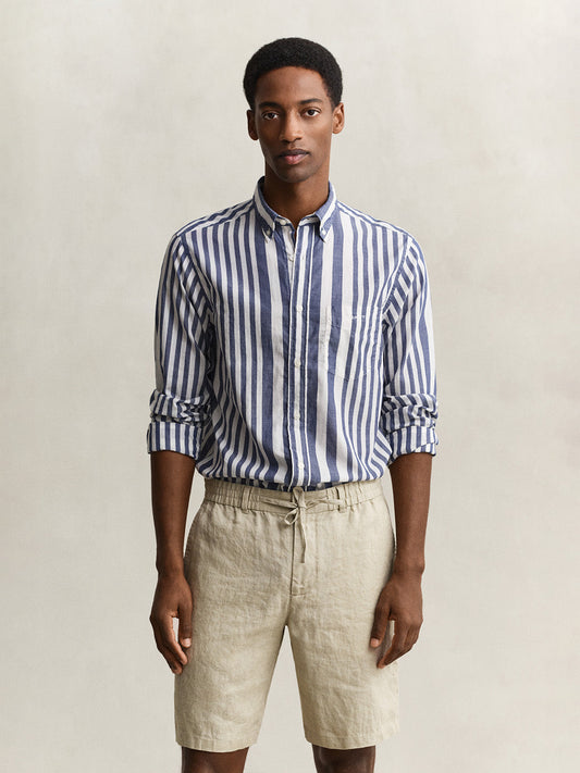 Gant Men Blue Striped Regular Fit Pure Cotton Shirt