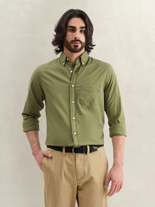Gant Men Green Solid Regular Fit Pure Cotton Shirt