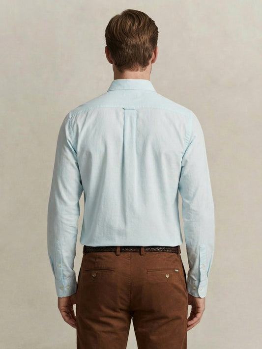 Gant Men Light Blue Solid Regular Fit Classic Poplin Shirt