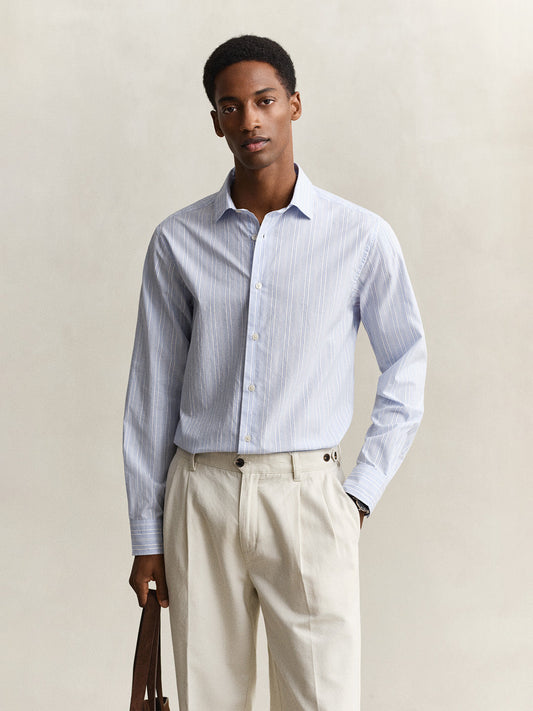 Gant Men Blue Striped Regular Fit Pure Cotton Shirt