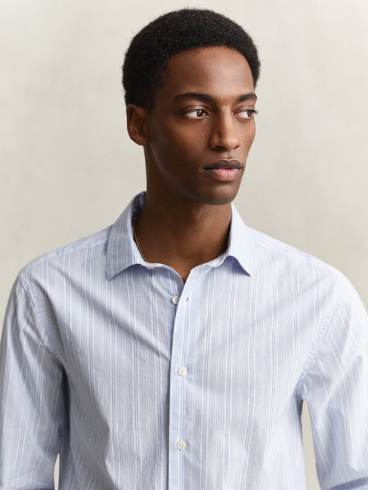 Gant Men Blue Striped Regular Fit Pure Cotton Shirt
