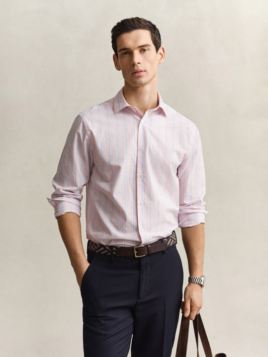 Gant Men Pink Striped Regular Fit Pure Cotton Shirt