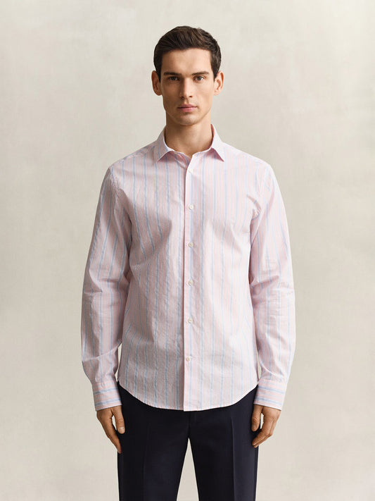 Gant Men Pink Striped Regular Fit Pure Cotton Shirt