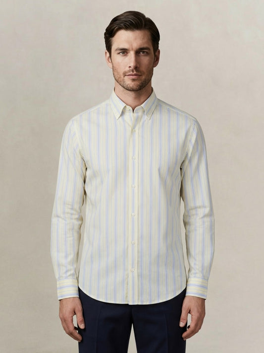 Gant Men Yellow Striped Regular Fit Pure Cotton Shirt