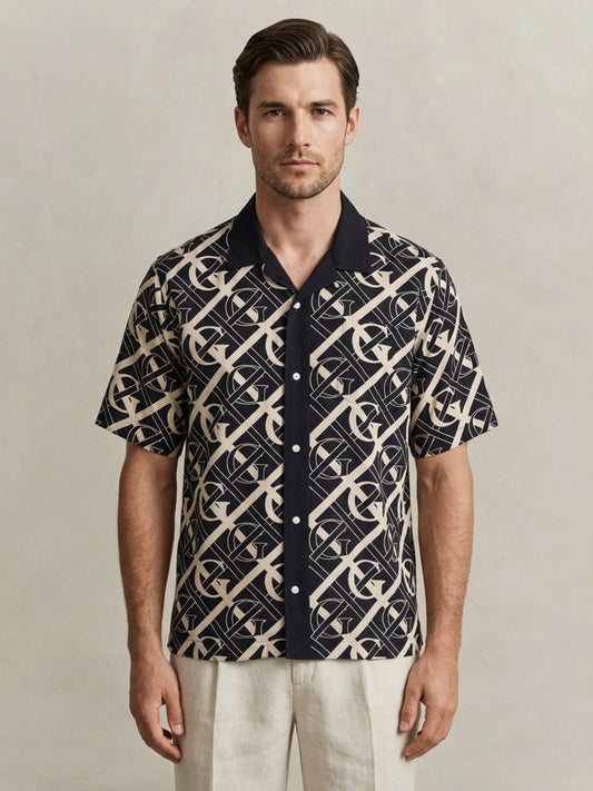 Gant Men Blue Monogram Regular Fit Monogram Shirt
