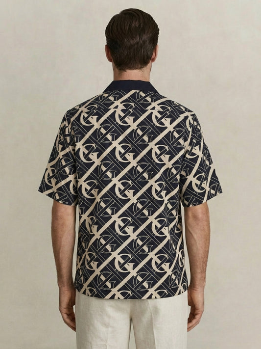 Gant Men Blue Monogram Regular Fit Monogram Shirt