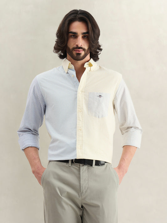 Gant Men Yellow Colorblock Regular Fit Pure Cotton Shirt