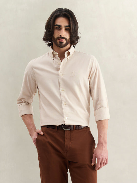 Gant Men Beige Solid Regular Fit Pure Cotton Shirt
