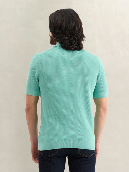 Gant Men Turquoise Solid Regular Fit Micro Textured Polo T-Shirt