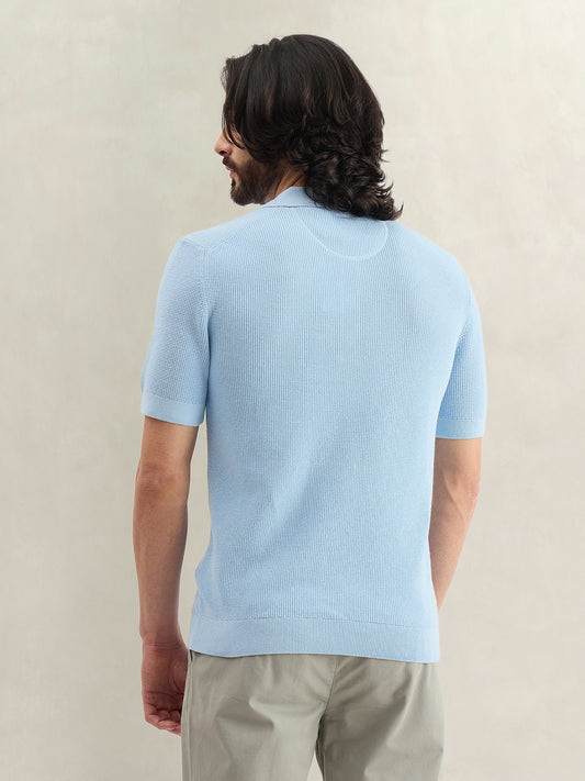 Gant Men Blue Textured Regular Fit Micro Textured Polo T-Shirt