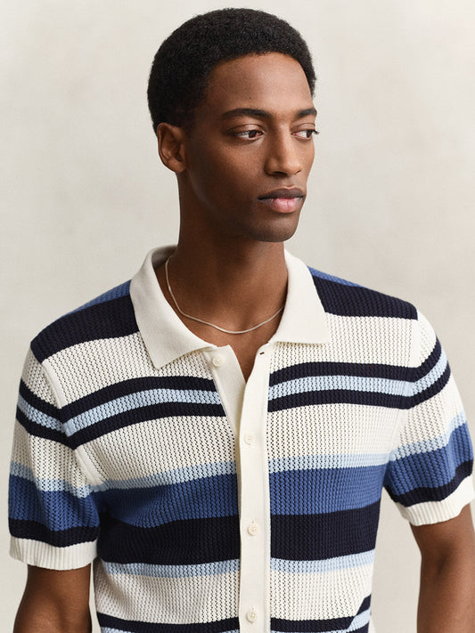 Gant Men Multicolour Striped Regular Fit Pure Cotton Polo T-Shirt