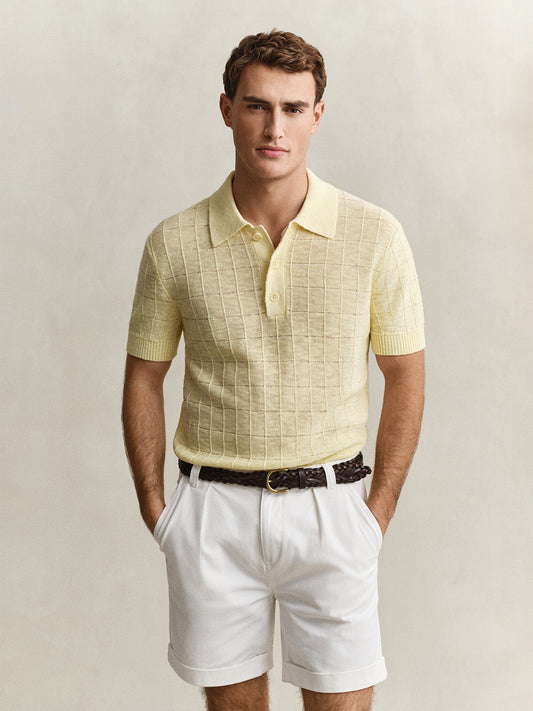 Gant Men Yellow Textured Regular Fit Linen Polo T-Shirt
