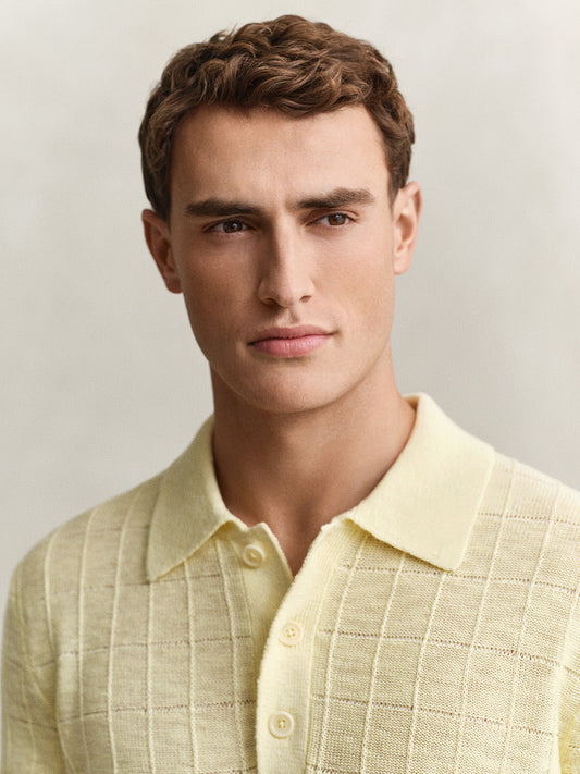 Gant Men Yellow Textured Regular Fit Linen Polo T-Shirt