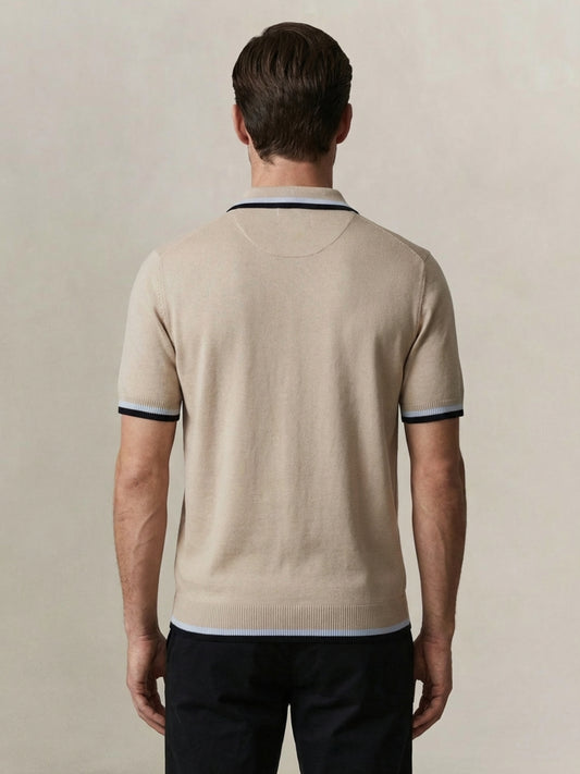 Gant Men Beige Solid Regular Fit Pure Cotton Polo T-Shirt