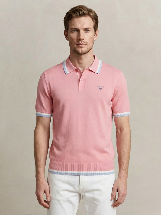 Gant Men Pink Solid Regular Fit Pure Cotton Polo T-Shirt