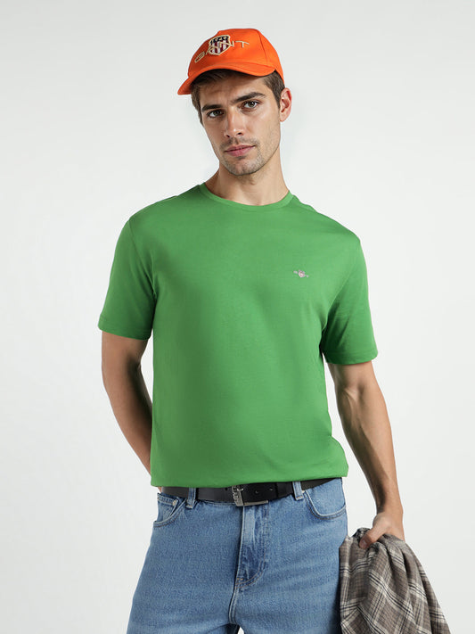 Gant Men Green Solid Crew Neck Tshirt