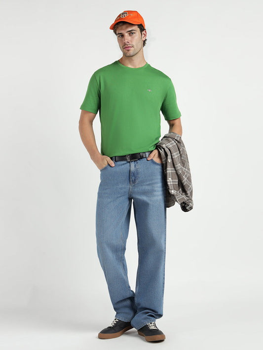 Gant Men Green Solid Crew Neck Tshirt