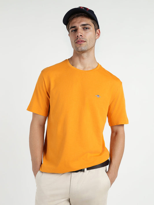Gant Men Yollow Solid Crew Neck Tshirt