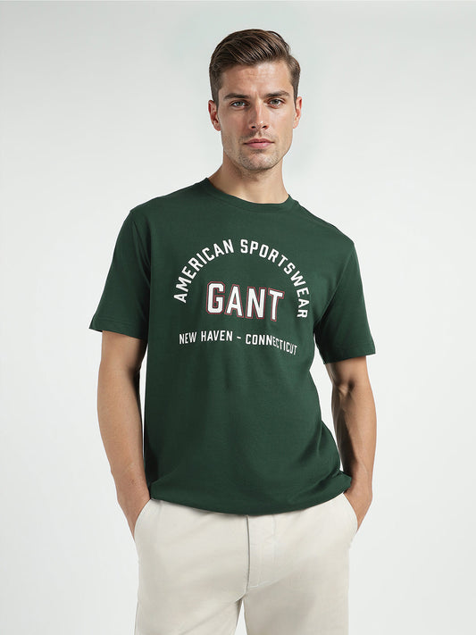 Gant Men Green Printed Crew Neck Tshirt