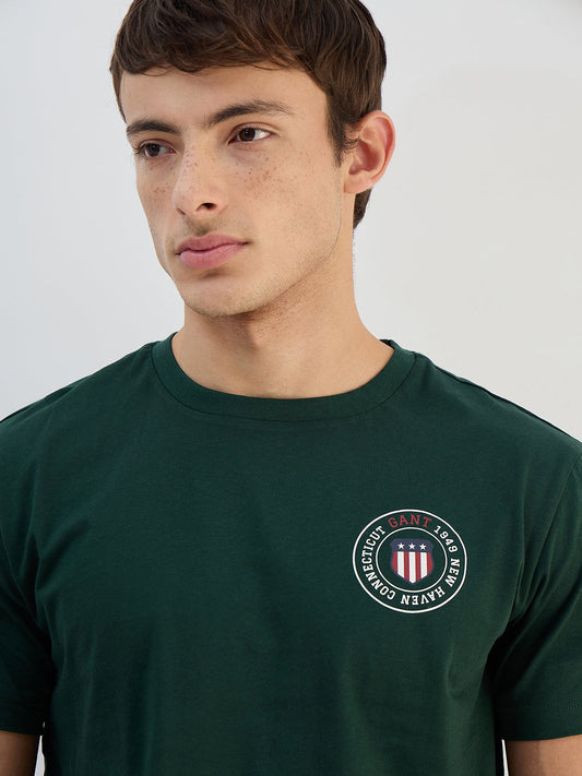 Gant Men Green Solid Pure Cotton Round Neck T Shirt