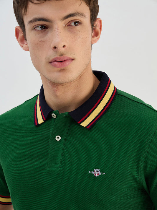 Gant Men Green Solid Polo Collar T-Shirt