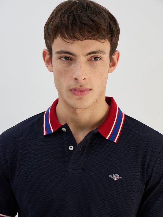 Gant Men Navy Blue Solid Polo Collar T-Shirt