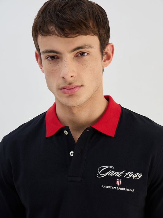 Gant Men Black Solid Pure Cotton Polo Collar T-Shirt