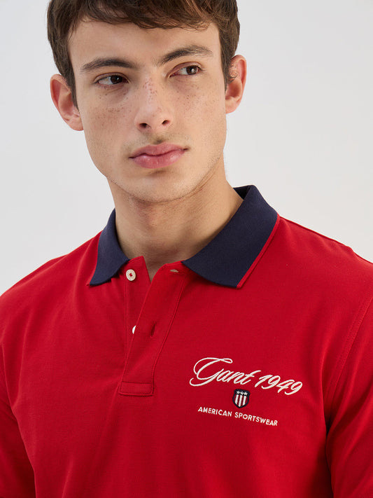 Gant Men Red Solid Pure Cotton Polo Collar T-Shirt