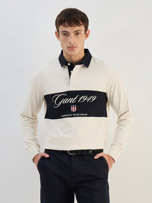Gant Men Off White Solid Pure Cotton Polo Collar T-Shirt