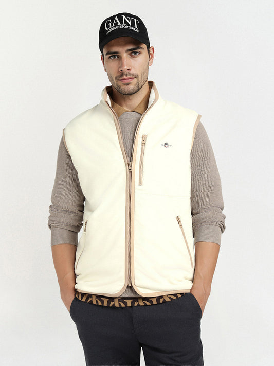 Gant Men Cream Solid Collar Sweatshirt