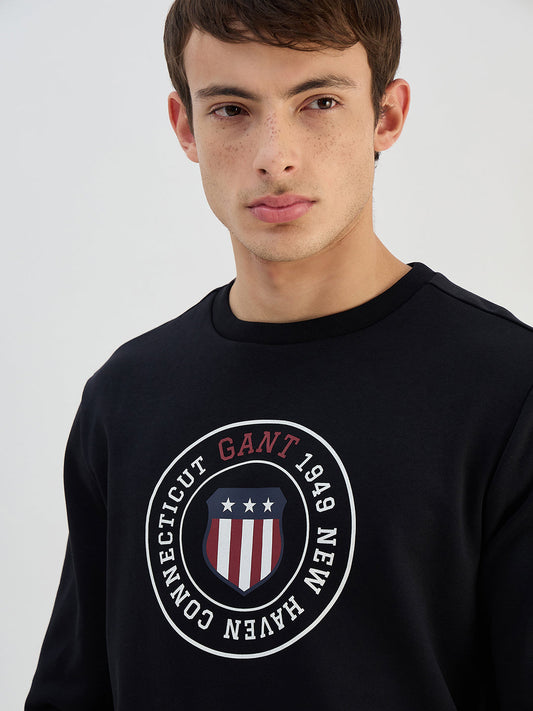 Gant Men Black Solid Round Neck Sweatshirt