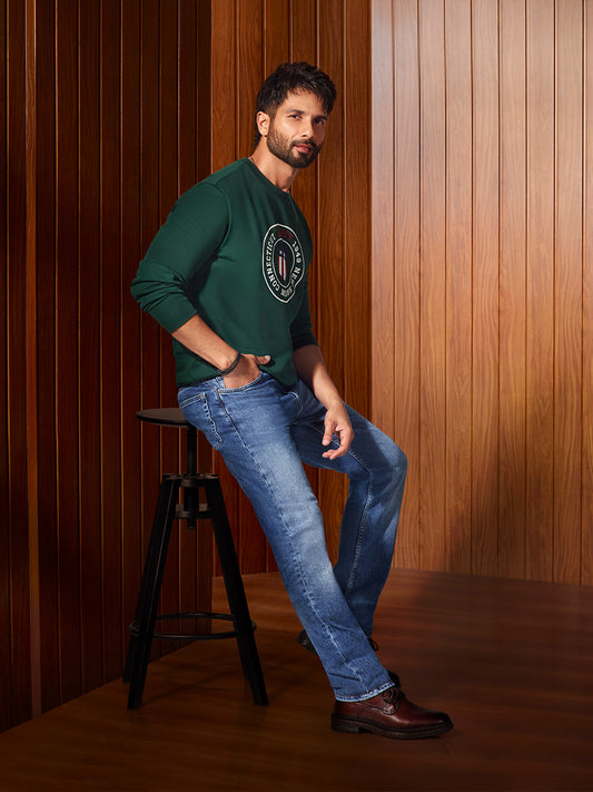 Gant Men Green Solid Round Neck Sweatshirt