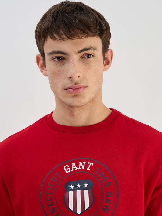 Gant Men Red Solid Round Neck Sweatshirt