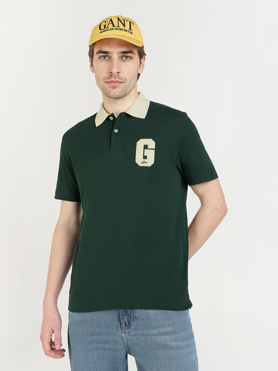 Gant Men Green Solid Collared Short Sleeves Polo Tshirt