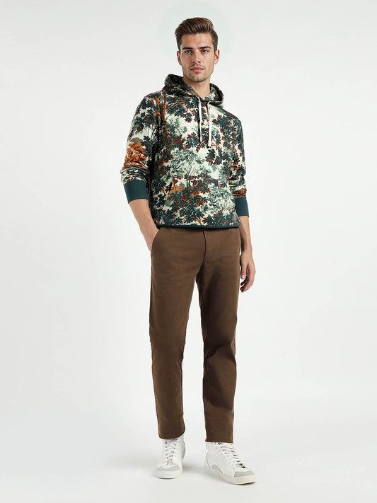 Gant Men Beige/Green Printed Hooded Sweatshirt