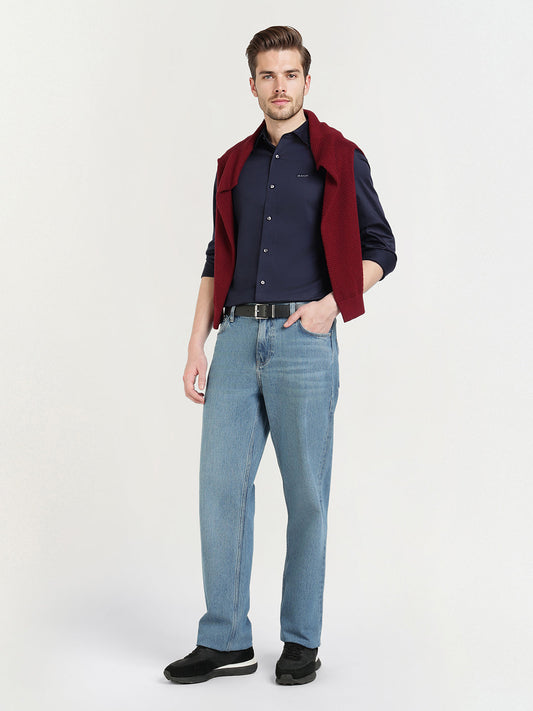 Gant Men Blue Solid Collar Shirt