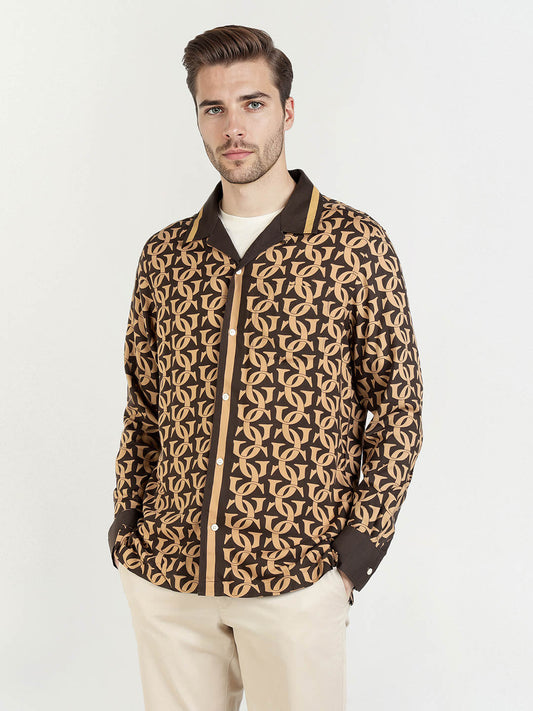 Gant Men Khaki Printed Collar Shirt