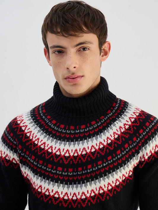 Gant Men Black Textured High Neck Sweater
