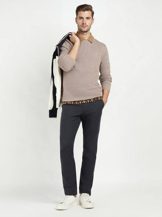 Gant Men Beige Solid Crew Neck Sweater