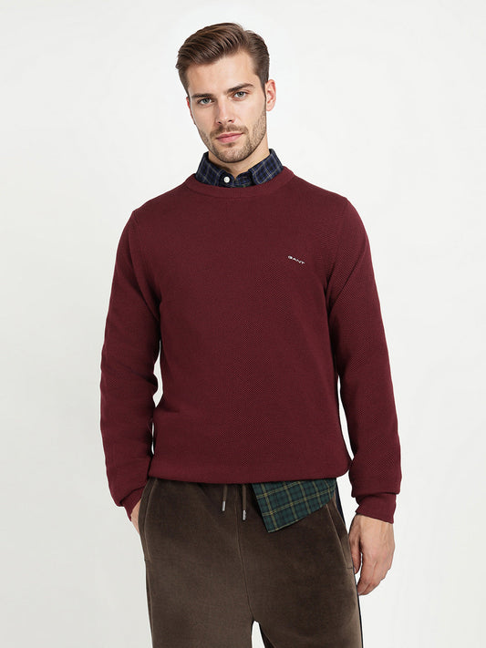 Gant Men Red Solid Crew Neck Sweater