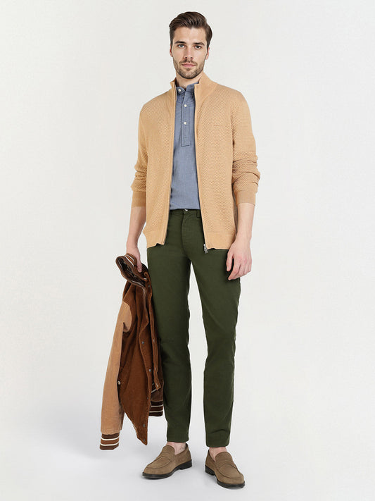 Gant Men Khaki Solid Collar Sweater
