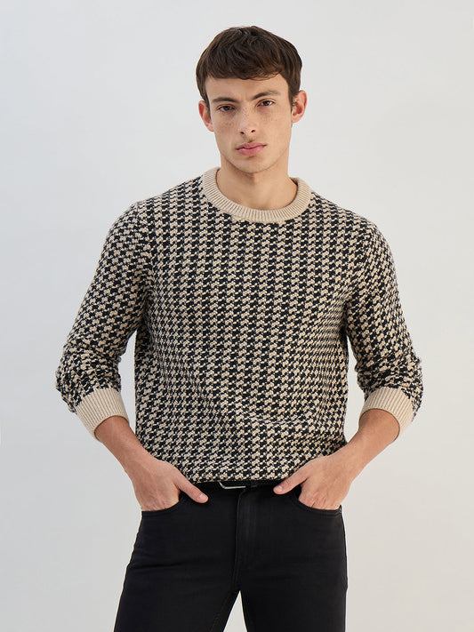 Gant Men Beige Check Round Neck Sweater