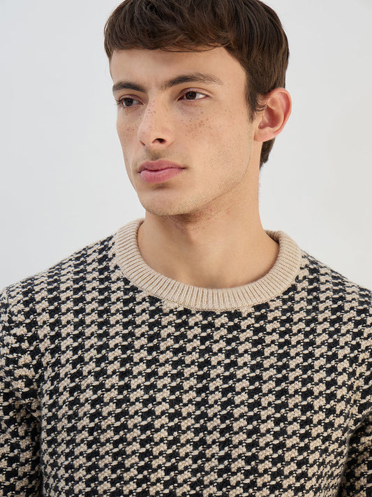 Gant Men Beige Check Round Neck Sweater