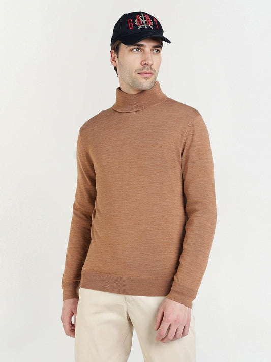 Gant Men Beige Solid Turtle Neck Sweater
