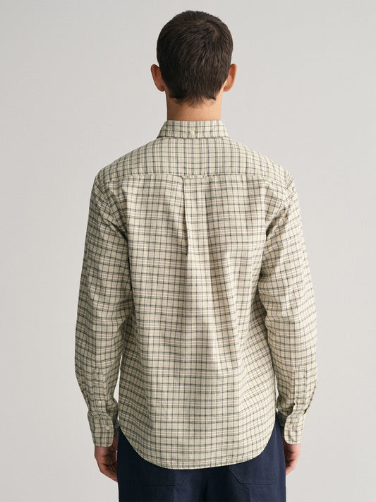 GANT Men Beige Checked Regular Fit Cotton Oxford Shirt