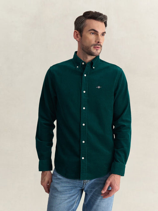 Gant Men Green Regular Fit Solid Corduroy Shirt