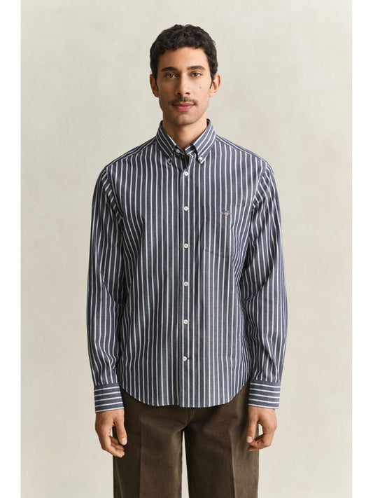 Gant Men Blue Striped Regular Fit Poplin Shirt